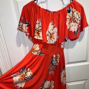 Red floral off the shoulder short sundress